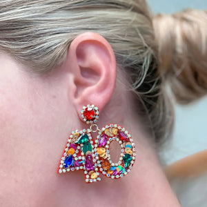 40 Birthday Celebration Rhinestone Drop Earrings