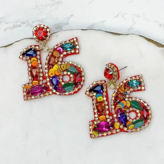 16 Birthday Celebration Rhinestone Drop Earrings