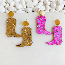 Load image into Gallery viewer, Glittered Up Cowgirl Earrings in Gold