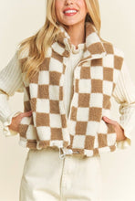 Load image into Gallery viewer, Looks of Love Checkered Sherpa Crop Vest