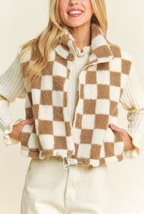 Looks of Love Checkered Sherpa Crop Vest