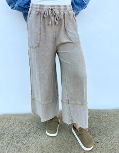 Cute & Comfy Terry Knit Palazzo Pants in Mushroom