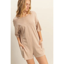 Load image into Gallery viewer, Never Leave Casual V-Back Short Sleeve Romper in Dk. Taupe