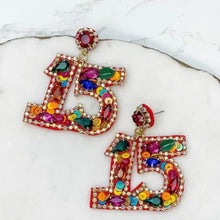 Load image into Gallery viewer, 15 Birthday Celebration Rhinestone Drop Earrings