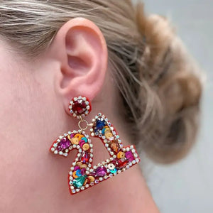 21 Birthday Glitzy Sequin Dangle Earrings