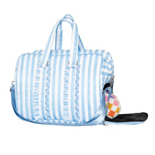 Load image into Gallery viewer, Blue Stripe Ruffle Overnight Bag