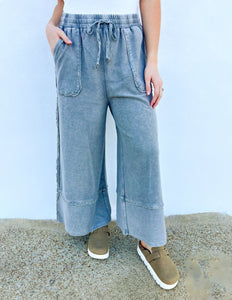 Cute & Comfy Terry Knit Palazzo Pants in Ash