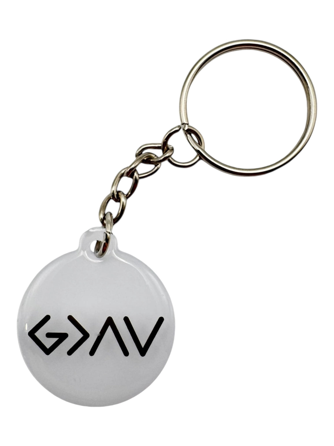 Versible White + God is Greater Tap to Pray Keychain