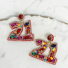 Load image into Gallery viewer, 21 Birthday Glitzy Sequin Dangle Earrings