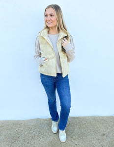 Our Best Bet Padded Corduroy Puffer Vest in Cream