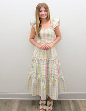 Load image into Gallery viewer, Let's Get Away Gingham Check Flutter SS Midi Dress