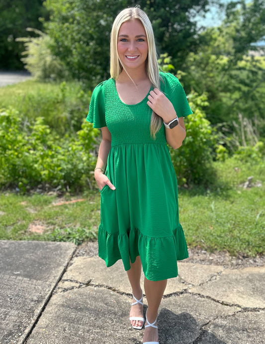 Adventure of a Lifetime Smocked Dress Green