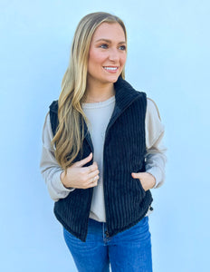 Our Best Bet Padded Corduroy Puffer Vest in Black