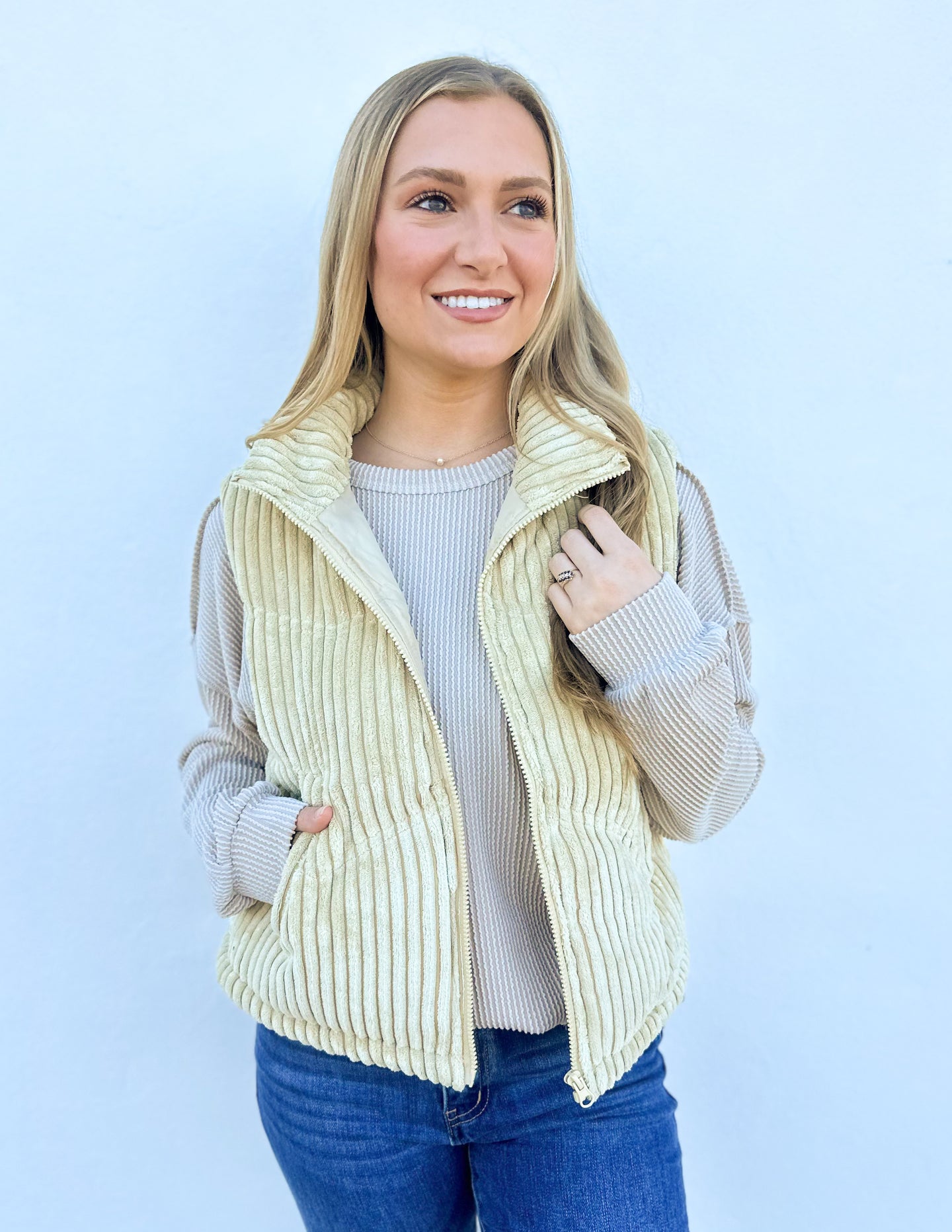 Our Best Bet Padded Corduroy Puffer Vest in Cream