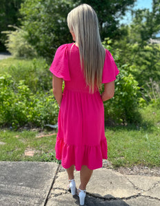 Adventure of a Lifetime Smocked Dress Hot Pink