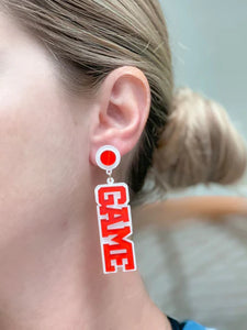 Game Day Statement Dangle Earrings White & Red