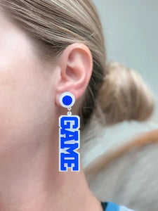 Game Day Statement Dangle Earrings White & Blue