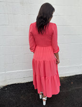 Load image into Gallery viewer, Loved By You Smocked Tiered Midi Dress Coral