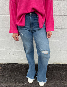 The Goodness High Rise Frayed Wide Leg Jeans