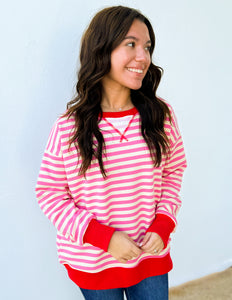 Looking Like an Angel Striped Oversized Sweatshirt in Pink