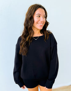 You Know Me Boat Neck Sweatshirt & Shorts Set in Black