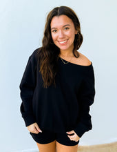 Load image into Gallery viewer, You Know Me Boat Neck Sweatshirt &amp; Shorts Set in Black