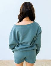 Load image into Gallery viewer, You Know Me Boat Neck Sweatshirt &amp; Shorts Set in Ash Jade