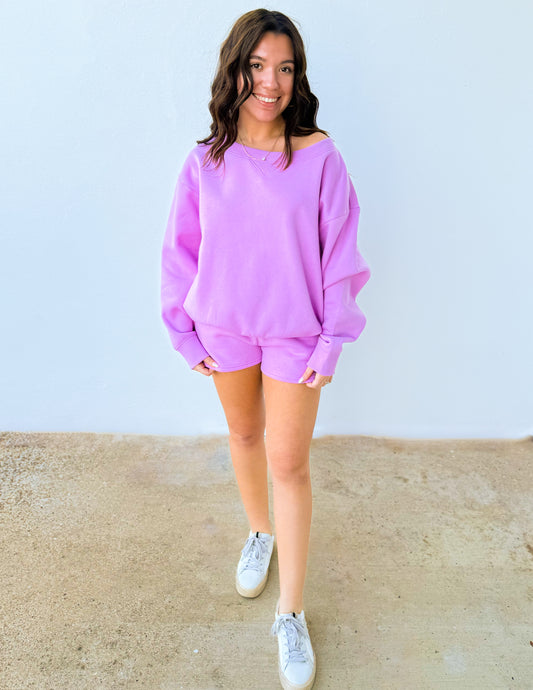 You Know Me Boat Neck Sweatshirt & Shorts Set in Mauve