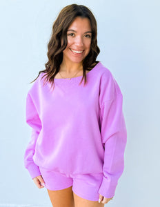 You Know Me Boat Neck Sweatshirt & Shorts Set in Mauve