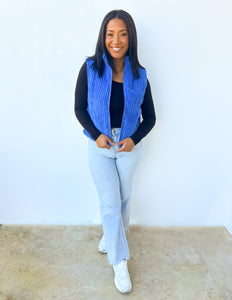 Our Best Bet Padded Corduroy Puffer Vest in Blue