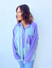 Load image into Gallery viewer, November Nights Striped Henley Top in Lilac