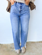 Load image into Gallery viewer, The Aftermath Distressed Hem Straight Leg Jeans in Denim Blue