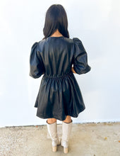 Load image into Gallery viewer, Half of My Heart Pleather Puff Sleeve Dress