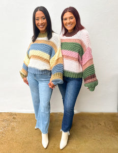 On a Holidate Color Block Stripe Sweater in Multi