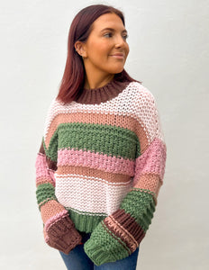 On a Holidate Color Block Stripe Sweater in Pink Multi