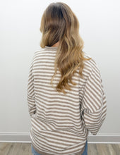 Load image into Gallery viewer, Be Mine Button Henley Stripe LS Sweater in Mocha