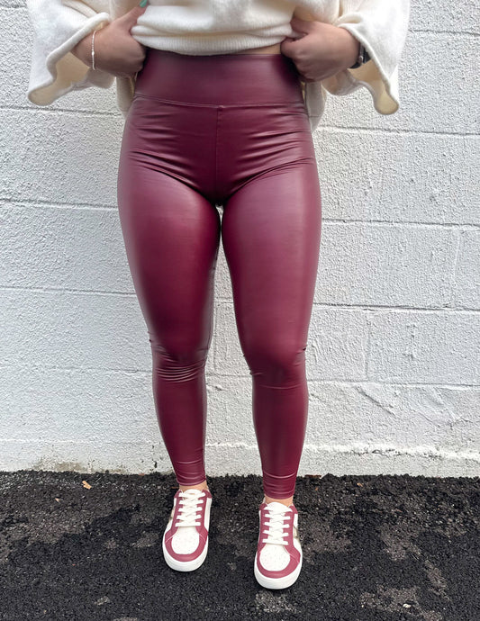 Everything & More Faux Leather Leggings Burgundy