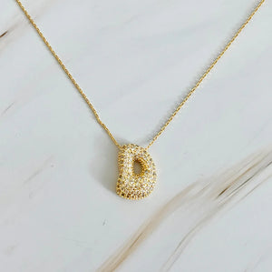 Crystal Bubble Letter Gold Initial Necklace