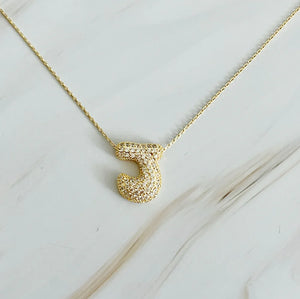 Crystal Bubble Letter Gold Initial Necklace