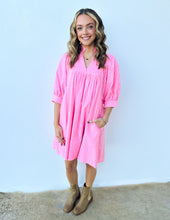 Load image into Gallery viewer, Main Attraction 3/4 Puff Sleeve Dress in Neon Pink