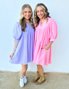 Main Attraction 3/4 Puff Sleeve Dress in Lavender