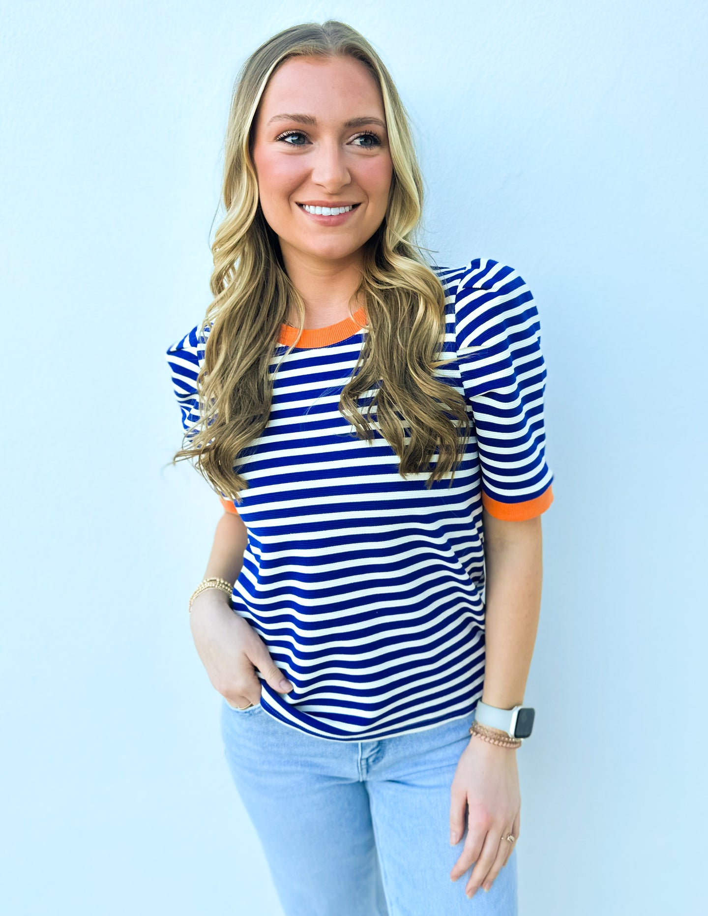 Happy As Can Be Striped Top in Blue