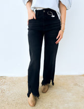 Load image into Gallery viewer, The Aftermath Distressed Hem Straight Leg Jeans in Black Denim