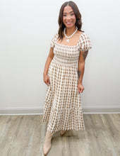 Load image into Gallery viewer, Coming Back Plaid Smocked Puff Sleeve Tiered Midi Dress in Cream