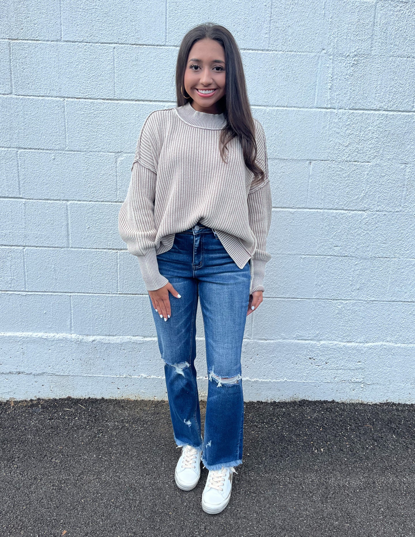 In Good Spirits Oversized Crop Sweater Lt Mocha