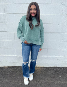 In Good Spirits Oversized Crop Sweater Dk Green