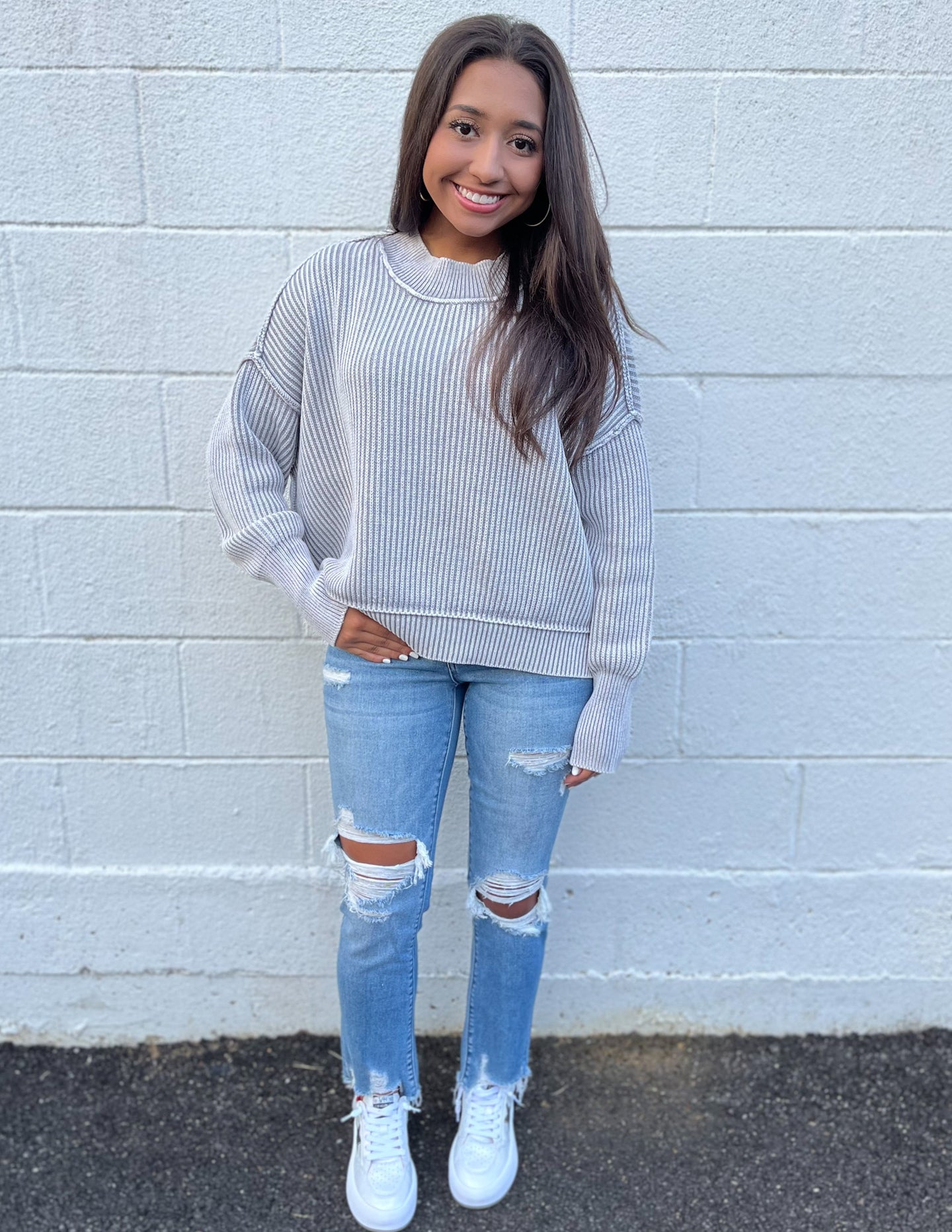 In Good Spirits Oversized Crop Sweater Sleet