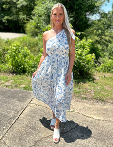 Nothing But Love One Shoulder Midi Dress Blue