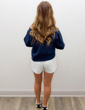 Load image into Gallery viewer, Ocean Drive- Essential Fleece Off Shoulder Top in Navy
