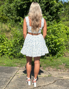 We Spend Our Lives Tiered Cut Out Mini Dress Blue